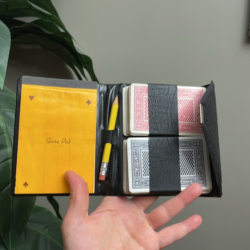 Vintage 1960s Card Game Set with Score Pad Advertising Mid Century Card Game